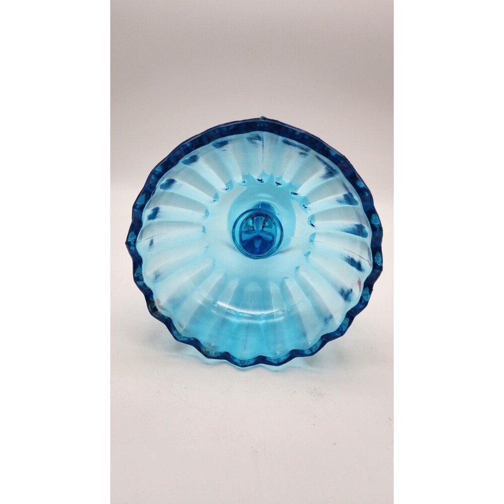 Vintage Indiana Glass Aqua Blue Lotus Shape Compote Candy Dish Art Deco - Picture 9 of 9